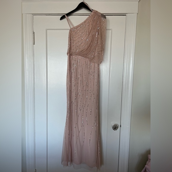 Adrianna Papell Draped One Shoulder Gown in Blush - Picture 6 of 6